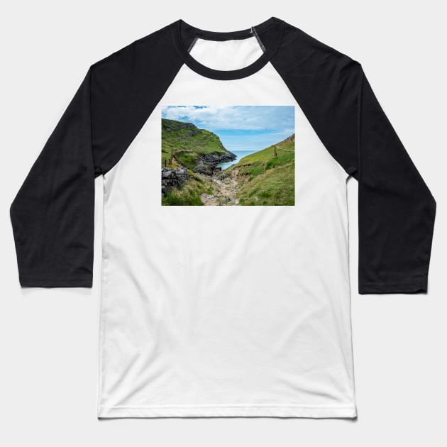Welsh Coastal Path, Gower, South Wales. The rocky path down to Mewslade Bay at high tide Baseball T-Shirt by yackers1